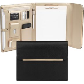 حافظة محفظة - حافظة جلدية نباتية سوداء للنساء - حافظة محفظة جلدية مع زخرفة ذهبية - دفتر منظم المحفظة - حافظة مجلد احترافية - حافظة محفظة أعمال من بلو موناكو in Kuwait