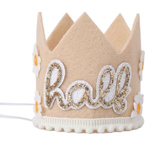 YOUAME Daisy Half Birthday Crown - Boho Daisy Half Birthday Party Decorations,Girls 1/2 Birthday Hat Outfit,Groovy Bohemian Party Decor,Daisy Girl Half Birthday Smash Cake Photo Props