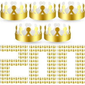 200 Pcs Golden Paper Crowns Bulk Gold Princess King Crown Party Hats for Kids Adults Birthday Decoration
