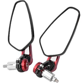 Motorcycle Mirrors Bar End, 2PCS Universal Motorcycle Motorbike Aluminum Alloy 7/8" 22mm Bar End Side Rearview Mirrors Replacement for Honda for Suzuki for Yamaha for Kawasaki Red