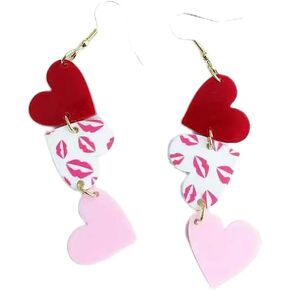 Sequin Hot Pink Heart Earrings Dangling Heart Drop Earrings For Women Love Heart Dangle Earrings Valentine's Day Mother's Day Gift,Acrylic Heart Earrings Dangling Heart Drop Earrings