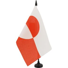 علم طاولة جرينلاند من AZ FLAG مقاس 5 بوصة × 8 بوصة - الدنمارك - علم مكتب جرينلاند مقاس 21 × 14 سم - عصا وقاعدة بلاستيكية سوداء