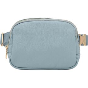 Lightweight Soft PU Pebbled Leather Everyday Sling Fanny Pack Belt Bag with Gold Metal Buckle (Black)