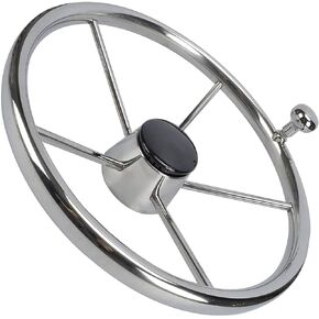 11 inches Stainless Steering Wheel, with Turning Knob 5 Spoke 25 Degree & Center Cap
