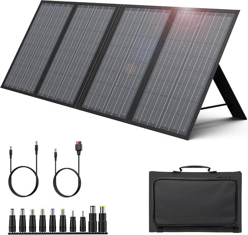 ENGINSTAR 60W Foldable Solar Panel Charger with 18V DC Outlet for Portable Power Stations EnginStar/Jackery/Rockpals/Flashfish, Portable Solar Generator with QC 3.0 for Outdoor Camping Van RV Trip in Kuwait
