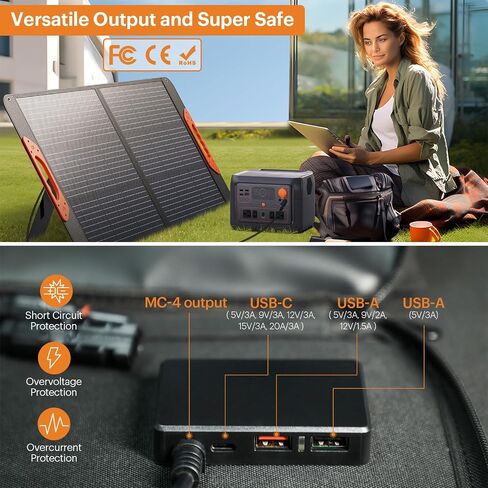 ZOUPW 100W Portable Solar Panel,Monocrystalline Foldable Solar Charger MC-4 Cable for Power Station,QC3.0 USB-A &Type-C Output,23.5% High Efficiency IP67 Waterproof for Camping RV Van Travel in Saudi Arabia