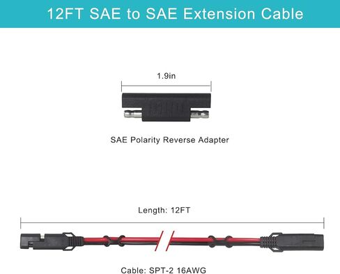 SAE 16AWG Heavy Duty 6FT Battery Charger Extension Cord with Quick Disconnect SAE 2Pin Connector and Polarity Reverse Adapter for Solar Panel Trickle Charger in Kuwait