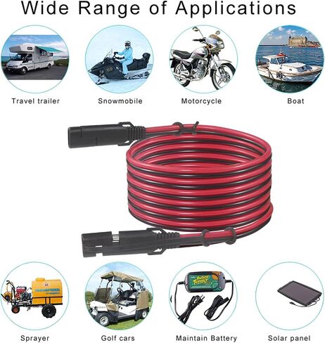 SAE 16AWG Heavy Duty 6FT Battery Charger Extension Cord with Quick Disconnect SAE 2Pin Connector and Polarity Reverse Adapter for Solar Panel Trickle Charger in Kuwait