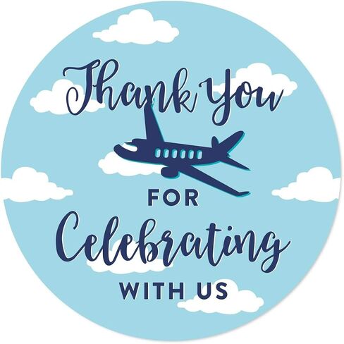 Andaz Press Blue Airplane and Clouds Birthday Party Collection, Round Circle Label Stickers, Thank You for Celebrating with US, 40-Pack, Plane Flying Theme Decor Decorations in Saudi Arabia