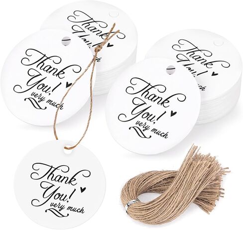 Koogel 120PCS Paper Tags with String, 2 Inch Thank You Gift Tags Circle Labels Round Gift Tags for Party Gift Wedding Brown in Saudi Arabia