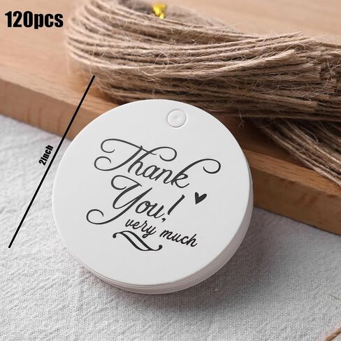 Koogel 120PCS Paper Tags with String, 2 Inch Thank You Gift Tags Circle Labels Round Gift Tags for Party Gift Wedding Brown in Saudi Arabia