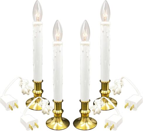 Window Candle Electric with Daily Timer, Heavy Metal Base Christmas Window Candle, UL Listed 1 Set Packing 1 Extra Replacement Bulb (Brush Brass) in Saudi Arabia