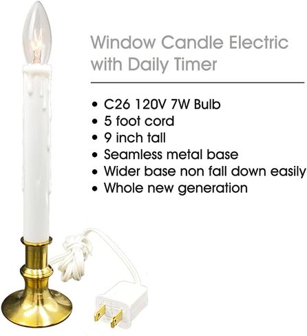 Window Candle Electric with Daily Timer, Heavy Metal Base Christmas Window Candle, UL Listed 1 Set Packing 1 Extra Replacement Bulb (Brush Brass) in Saudi Arabia