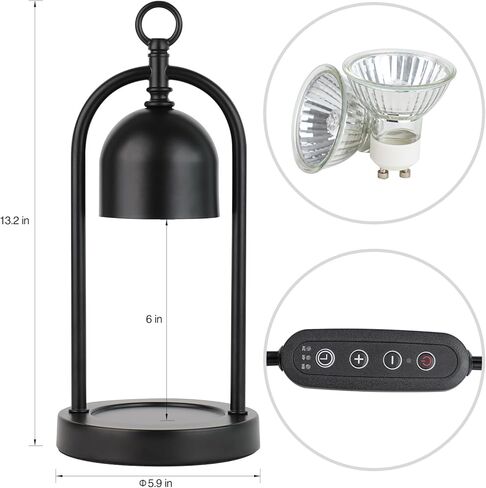 Candle Warmer Lamp with Timer and Dimmer, Electric Candle Wax Warmer Lamp with 2 Bulbs, Dimmable Candle Lamp Warmer for Jar Candles Scented Candel Wax Cubes (Black) in Kuwait