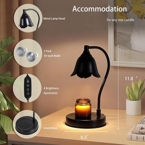 Candle Warmer Lamp,Electric Candle Wax Warmer with Dimmable Light,Scented Wax Melter,No Smoke,Compatible with Various Jar,with 2 Bulbs,Home Decor Gifts-Black in Saudi Arabia