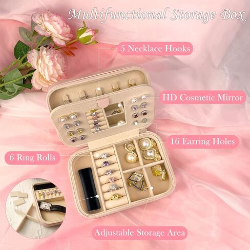 TopPerfekt Jewelry Box Travel Jewelry Case With Mirror, Jewelry Organizer Bridal Shower Gifts To Her, Earring Travel Case Teen Girl Gifts Trendy Stuff, Gift for Women and Girls Initial A in Saudi Arabia