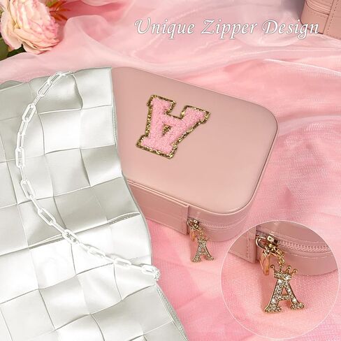 TopPerfekt Jewelry Box Travel Jewelry Case With Mirror, Jewelry Organizer Bridal Shower Gifts To Her, Earring Travel Case Teen Girl Gifts Trendy Stuff, Gift for Women and Girls Initial A in Saudi Arabia