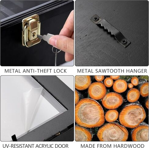 حقيبة عرض Bekith 12 Hockey Puck مع باب حماية من الأشعة فوق البنفسجية قابل للقفل، حامل عفريت رف صندوق الظل خزانة حائط، إطار أسود in Kuwait