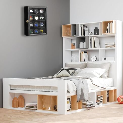 حقيبة عرض Bekith 12 Hockey Puck مع باب حماية من الأشعة فوق البنفسجية قابل للقفل، حامل عفريت رف صندوق الظل خزانة حائط، إطار أسود in Kuwait