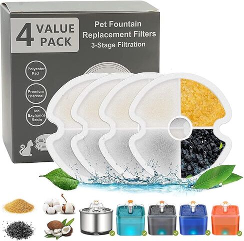 Cat Water Fountain Filters Pet Fountain Filter Replacement Filters Compatible Stainless Steel 2L/67oz, 3.2L/108oz Adjustable Water Flow, 8 Cat Fountain Replacement Filters with 8 Pre-Filter Sponges in Saudi Arabia