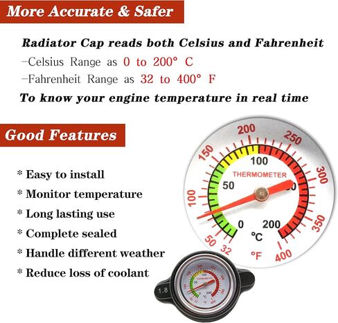 غطاء مشعاع عالي الضغط Rldym مع مقياس درجة الحرارة، غطاء مشعاع 1.8 بار 25.6 رطل لكل بوصة مربعة مناسب لهوندا كاواساكي سوزوكي ياماها، بولاريس رينجر، دراجة هوسكفارنا الترابية، KTM، المزيد من نماذج الدراجات النارية ATV in Saudi Arabia