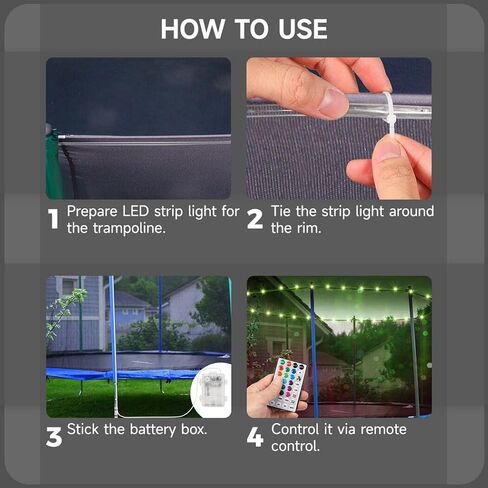 مصباح LED عن بعد من LUMINFLY لترامبولين بطول 8-10 أقدام، وسلسلة مصابيح مقاومة للماء فائقة السطوع بـ 16 لونًا لترامبولين صغير بطول 8 أقدام و9 أقدام و10 أقدام، وأضواء للأطفال يلعبون في الليل in Kuwait