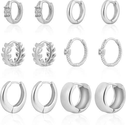 HILXURY 6 Pairs Small Gold Huggie Hoop Earrings for Women, 14K Gold Plated Cartilage Piercings Hoop Earrings Hypoallergenic, Trendy Lightweight Chunky Hoops Set for Women Gifts. in Saudi Arabia