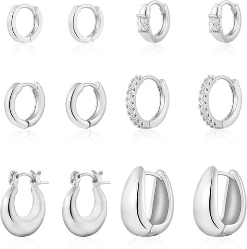 HILXURY 6 Pairs Small Gold Huggie Hoop Earrings for Women, 14K Gold Plated Cartilage Piercings Hoop Earrings Hypoallergenic, Trendy Lightweight Chunky Hoops Set for Women Gifts. in Saudi Arabia