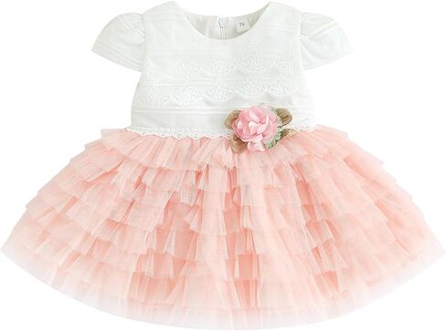 Baby Girl Flower Dress Lace Tutu Dress Cap Sleeve Zipper Closure A-Line Tulle Party Princess Dress Cute Outfit in Saudi Arabia