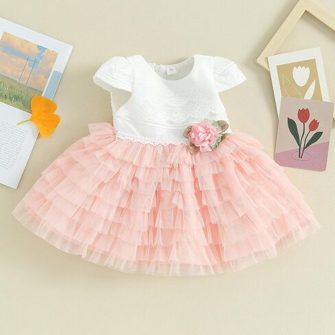 Baby Girl Flower Dress Lace Tutu Dress Cap Sleeve Zipper Closure A-Line Tulle Party Princess Dress Cute Outfit in Saudi Arabia
