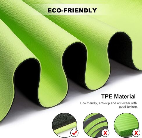 Yoga Mat, Non-slip Eco Friendly Exercise Yoga Mat for Men and Women, 1/4-Inch Thick High Density Pro Mat with Carrying Strap for Yoga Pilates and Fitness Exercise in Saudi Arabia