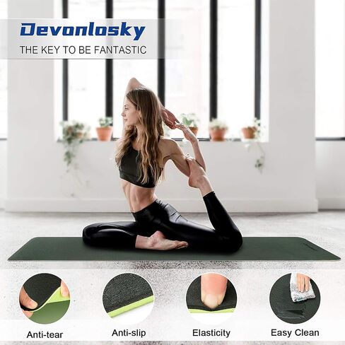 Yoga Mat, Non-slip Eco Friendly Exercise Yoga Mat for Men and Women, 1/4-Inch Thick High Density Pro Mat with Carrying Strap for Yoga Pilates and Fitness Exercise in Saudi Arabia