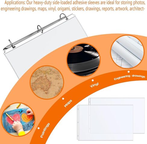 Vmiapxo 50 حزمة من واقيات الأوراق الشفافة مقاس 11 × 17 بوصة لـ 3 مجلدات حلقية، غلاف بلاستيكي للحمل الجانبي شديد التحمل بحجم دفتر الأستاذ، واقيات صفحات بلاستيكية للأعمال الفنية للمستندات الأرشيفية in Kuwait