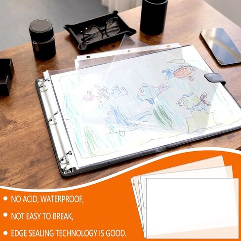 Vmiapxo 50 حزمة من واقيات الأوراق الشفافة مقاس 11 × 17 بوصة لـ 3 مجلدات حلقية، غلاف بلاستيكي للحمل الجانبي شديد التحمل بحجم دفتر الأستاذ، واقيات صفحات بلاستيكية للأعمال الفنية للمستندات الأرشيفية in Kuwait