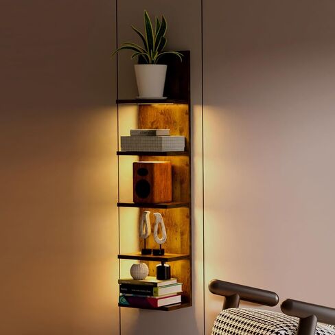 Homaterial 5 Tier Wall Shelf Unit,Wall Mount Vertical Lack Shelf with Light,Modern Column Shelf Floating,Floating Shelf Wall Decor Shelves for Bedrooms, Living Rooms,Vanity(White) in Kuwait