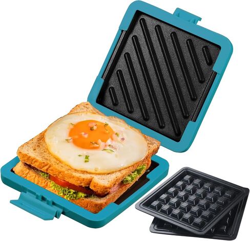 MKYSAIL Microwave Sandwich Maker & Toaster,Microwave Grill,Panini Press | Microwave Grilled Cheese Maker,Removable Silicone Cover,BPA/PFOA-Free, Dishwasher Safe, Portable for RV, Dorm, Gift (Blue) in Kuwait