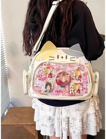 حقيبة ظهر Vobomo Cat Kawaii حقيبة ظهر Cat Ita من جلد البولي يوريثان حقيبة ظهر ذات سعة كبيرة Y2k حقيبة ظهر جمالية لطيفة ومحفظة (أبيض) in Saudi Arabia