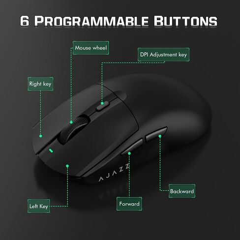 ماوس ألعاب ATTACK SHARK AJ139 G Pro خفيف الوزن للغاية 59 جرام مع مستقبل USB سلكي من النوع C يصل إلى 26000 نقطة في البوصة 6 أزرار قابلة للبرمجة PAW 3395 مستشعر مريح متماثل لأجهزة PS4 Xbox PC Mac Gamer (أسود) in Kuwait