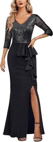 MISSMAY Women's Elegant Sequin V-Neck Evening Party Mermaid Long Dress in Kuwait