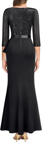 MISSMAY Women's Elegant Sequin V-Neck Evening Party Mermaid Long Dress in Kuwait