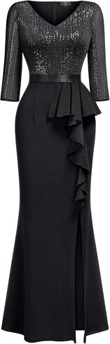 MISSMAY Women's Elegant Sequin V-Neck Evening Party Mermaid Long Dress in Kuwait