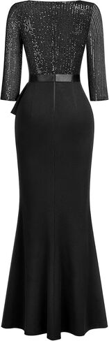 MISSMAY Women's Elegant Sequin V-Neck Evening Party Mermaid Long Dress in Kuwait