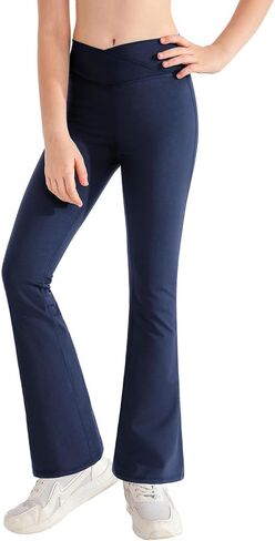 سراويل ضيقة متوهجة للفتيات ذات خصر عالٍ وأحذية رياضية للرقص واليوجا، سراويل سفلية على شكل جرس Preppy، بدون جيوب in Kuwait