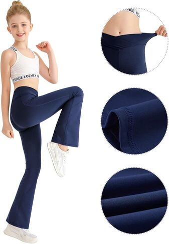 سراويل ضيقة متوهجة للفتيات ذات خصر عالٍ وأحذية رياضية للرقص واليوجا، سراويل سفلية على شكل جرس Preppy، بدون جيوب in Kuwait