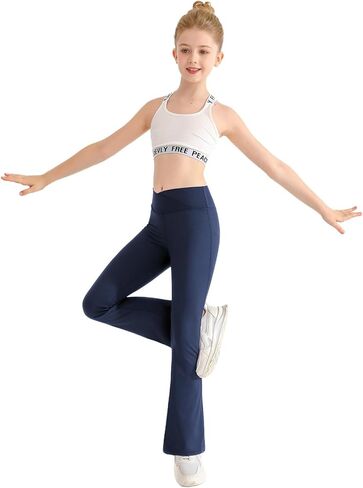 سراويل ضيقة متوهجة للفتيات ذات خصر عالٍ وأحذية رياضية للرقص واليوجا، سراويل سفلية على شكل جرس Preppy، بدون جيوب in Kuwait