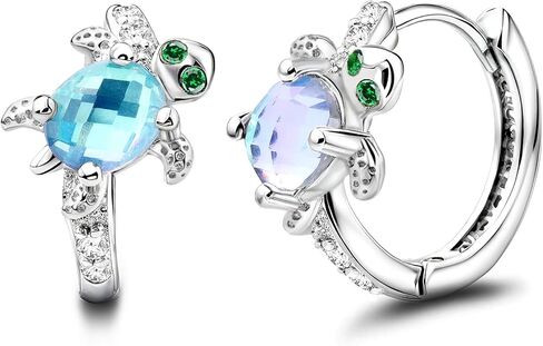 Generic Turtle Earrings for Women Teen Girl - Sterling Sliver Hoop Earrings Hypoallergenic Huggie Earrings Colorful Cubic Zirconia Earring Sea Turtle Jewelry Gifts for Mother’s Day, Silver in Saudi Arabia