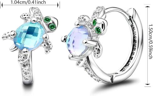 Generic Turtle Earrings for Women Teen Girl - Sterling Sliver Hoop Earrings Hypoallergenic Huggie Earrings Colorful Cubic Zirconia Earring Sea Turtle Jewelry Gifts for Mother’s Day, Silver in Saudi Arabia