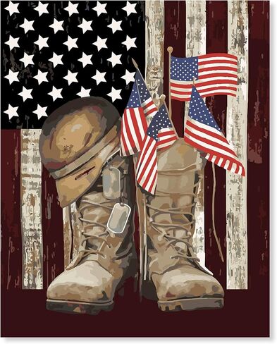 طلاء Wodison DIY بالأرقام للبالغين والأطفال، مجموعة طلاء زيتي للأحذية الوطنية ذات العلم الأمريكي على القماش مقاس 16 × 20 بوصة لديكور جدار المنزل للمبتدئين (بدون إطار) in Kuwait