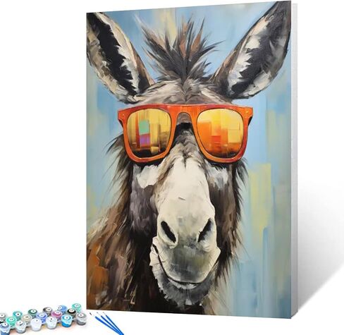 Tucocoo Donkey in Glasses Paint by Numbers Kits 16x20 inch Canvas DIY Oil Painting for Kids, Students, Adults Beginner with Brushes and Acrylic Pigment - Funny Donkey Farmhouse Animal(Without Frame) in Saudi Arabia