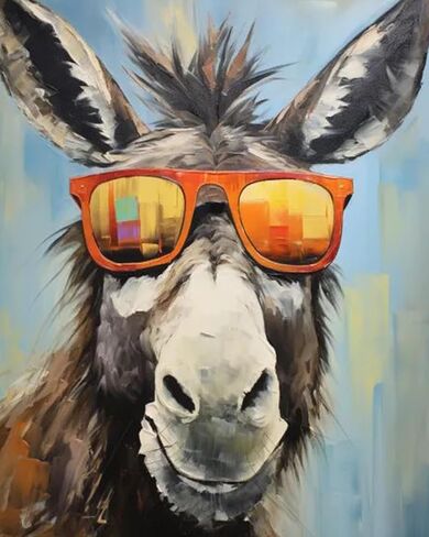 Tucocoo Donkey in Glasses Paint by Numbers Kits 16x20 inch Canvas DIY Oil Painting for Kids, Students, Adults Beginner with Brushes and Acrylic Pigment - Funny Donkey Farmhouse Animal(Without Frame) in Saudi Arabia